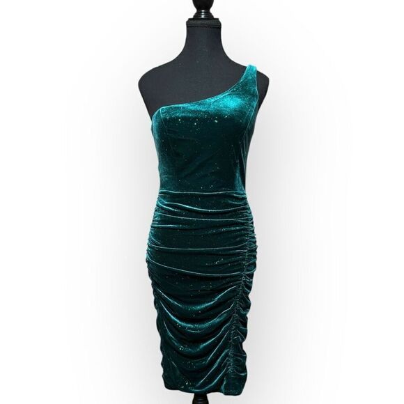 Gorgeous Green Sparkle One-Shoulder Party Dress – Size S (estimated) NWOT) - Picture 1 of 7
